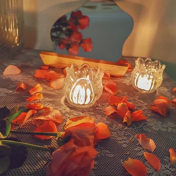 Подсвечники из прозрачного стекла в виде тюльпана, украшения для дома, винтажные украшения, реквизит для фотосъемки, романтический свадебный подсвечник