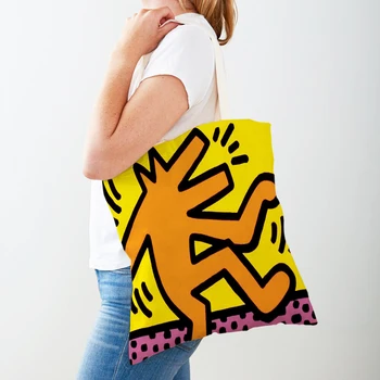 Повседневные красочные абстрактные женские сумки для покупок многоразового использования, модная детская сумка-тоут из холста с двусторонним принтом