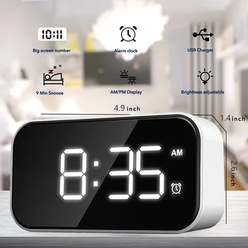 Цифровые Настольные Часы Led Alarm Snooze Display Зеркальный Настольный Таймер Для Спальни Прикроватный Ночник Электронный Комнатный Будильник