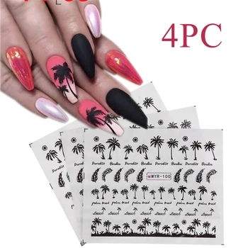 4 шт, модные Летние Пальмы в тропическом стиле, 3D наклейки для ногтей, бумага с рисунком кокосовой пальмы, Декор для ногтей 