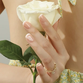Простой белый французский носимый узор в виде бабочки, короткие накладные ногти, съемный накладной ноготь, прижимающийся к ногтю, популярный Элегантный