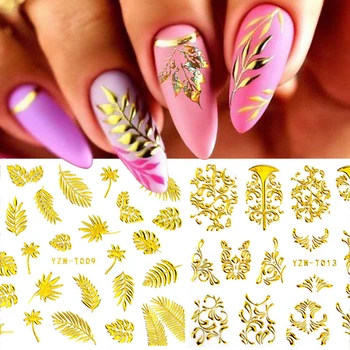 Золотые, серебряные Наклейки для ногтей с цветами, рельефные Геометрические наклейки для ногтей в виде звездного сердца, Дизайнерские аксессуары для дизайна ногтей