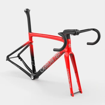 Карбоновая рама Шоссейного велосипеда Carrowter Disc Красного цвета С логотипом Sliver и набором рамок для руля 60 цветов