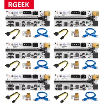 RGeek Новейшие 6шт Ver010 Райзеры PCI-E Riser 1X 4x 8x 16x Удлинитель Адаптер Карты PCI Express Riser SATA 15pin-6-контактный Кабель Питания