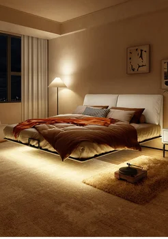 Подвесная кровать-гамак Италия простой тип современная простая кожаная кровать для маленькой семьи, спальня с двуспальной кроватью, супружеская кровать