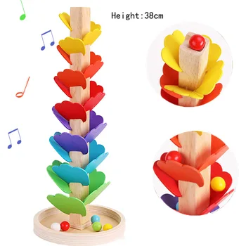 38 СМ Деревянная Музыкальная Елочная Игрушка для Детей Marble Run Rainbow Деревянное Звучащее Дерево Интерактивная Игра С Мячом Montessori Toys