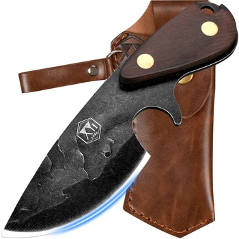 XYJ Маленький уличный нож и кожаные ножны, переносная сумка для ремня, Кухонный нож для кемпинга, пикника, барбекю из нержавеющей стали, с крышкой