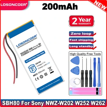 LOSONCOER 200 мАч SBH80 Батарея Для Sony NWZ-W202 W252 W262 SBH70 AHB401230UPG-02 AHB401230UPC-02 Bluetooth Наушники Гарнитура