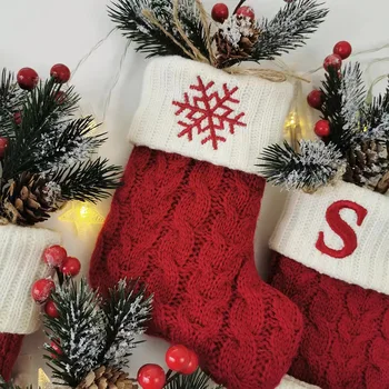 Рождественские носки, красные снежинки, буквы алфавита, Рождественский вязаный чулок, Подвеска в виде Рождественской елки, украшения для дома, Рождественский подарок