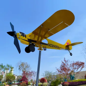 3D Garden Decor Piper J3 Cub Wind Spinner Plane Металлический флюгер для самолета, Наружный указатель направления ветра на крыше, флюгер