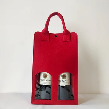 100шт Заводское производство Оптом, Высококачественная Дешевая сумка для вина из войлока многоразового использования по индивидуальному заказу с окном из ПВХ