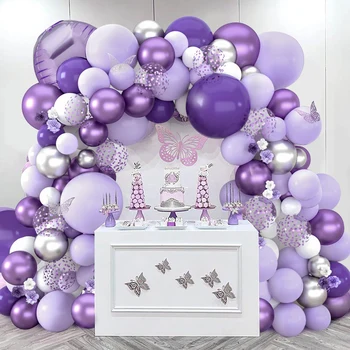 Фиолетовые воздушные шары с бабочками, набор для украшения арки на День рождения, Детский душ, Декор из латексных воздушных шаров, Принадлежности для свадебной вечеринки
