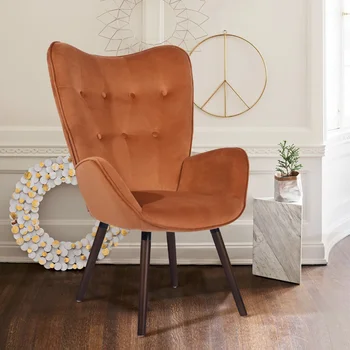 Современное кресло с откидной спинкой для гостиной с бархатной обивкой \ ОРАНЖЕВО-оранжевая обивка [На складе в США]