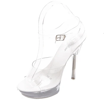 Тапочки, свадебные туфли, Пикантные босоножки на очень высоком каблуке, светящиеся босоножки на шпильке, прозрачный кристалл