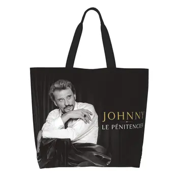 Мода Johnny Hallyday Rock Shopping Tote Bag Многоразовая Французская Певица France Grocery Canvas Shopper Сумка Через плечо
