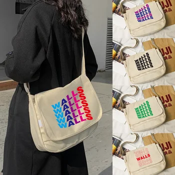 Дизайнерская сумка-мессенджер Walls с надписью 2023, Женские сумки через плечо, холщовая женская сумка через плечо, повседневная школьная сумка для молодых студентов, Сумка для книг