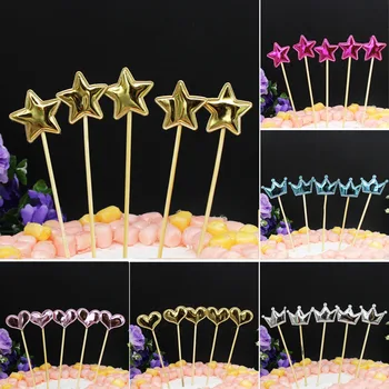 5 шт./пакет Топперы для торта на День рождения с любовью, Корона, звезды, флаги для торта, флаги для свадьбы, детские принадлежности для вечеринки по случаю Дня рождения, украшение торта