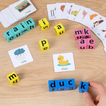 Игрушки с блоками для правописания, игрушки для подбора букв, игрушки Монтессори, игры для чтения гласных, правописание деревянных букв для взаимодействия