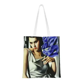 Кавайный портрет женщины, сумка-тоут для покупок, переработка Тамары Де Лемпицка, знаменитое Произведение Искусства, Холщовая сумка для покупок, сумка для покупок через плечо