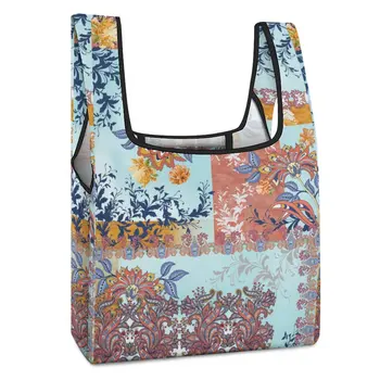 Складная хозяйственная сумка с индивидуальным принтом, сумка с двойным ремешком, этническая экзотика, повседневные сумки-мешочки с цветочным рисунком на заказ
