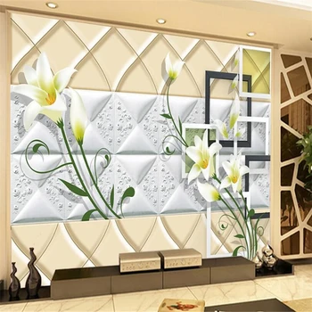 beibehang Мягкая упаковка цветок лилии куб коробка стена гостиной на заказ большая фреска зеленые обои papel de parede para quarto
