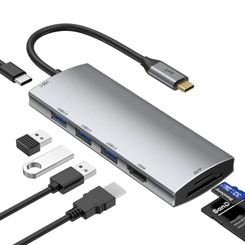 7 в 1 USB C Концентратор 4K HDMI Выход 100 Вт PD SD Кардридер USB Концентратор к HDMI Многопортовый USB C Адаптер-Ключ для MacBook Pro Air HP XPS