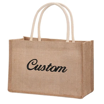 Персонализированный пользовательский текст, название, Вышивка логотипа, Винтажная женская льняная сумка, Летние пляжные сумки, портативная сумка для покупок