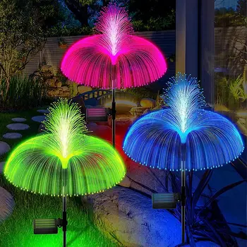 Солнечные садовые фонари с медузами, наружные водонепроницаемые фонари для газона, волоконно-оптический свет, изменяющий цветочную подсветку RGB для дорожки во дворе виллы