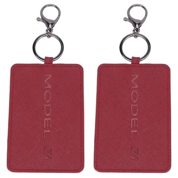 2X Держатель для карт-ключей для Tesla Model 3 из легкой кожи с защитой от пыли и брелок для ключей для аксессуаров Tesla Model 3 красного цвета