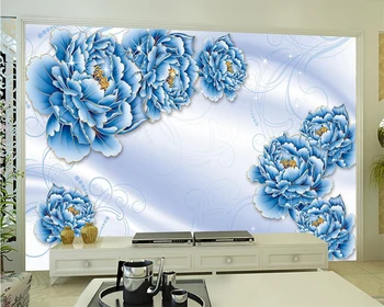 Beibehang Пользовательские обои синий цвет резьба цветок пиона гостиная ТВ фон стены украшения дома фрески 3d обои