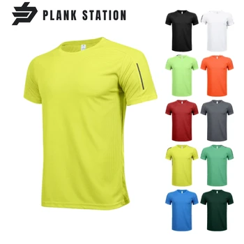 Мужская летняя футболка для бега с коротким рукавом из полиэстера, многоцветный трикотаж для бодибилдинга большого размера, одежда для тренировок в спортзале
