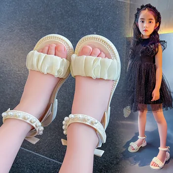 Римская обувь для девочек; Женские сандалии; Модные босоножки на мягкой подошве с открытым носком; Босоножки для начальной школы принцессы на низком каблуке для девочек-малышей;