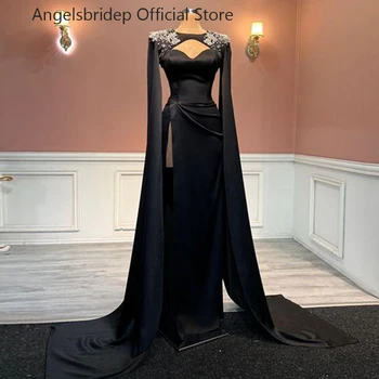 Angelsbridep Элегантное черное платье для выпускного вечера, атласные вечерние платья русалки, накидки с кристаллами, платья для выпускного вечера, Vestido De Noche