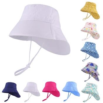 Летняя детская панама с большими полями, Однотонная солнцезащитная шляпа с мультяшным принтом для детей, девочек и мальчиков, Солнцезащитная кепка для пляжных путешествий на открытом воздухе