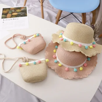 1 комплект летних модных детских солнцезащитных очков для девочек, Соломенная шляпа, сумка для девочек, классная шляпа, милые дышащие детские аксессуары для девочек