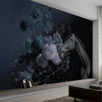 изготовленная на заказ большая настенная роспись wellyu с современной минималистичной ручной росписью гортензией лошадь черная стена в спальне на скандинавском фоне