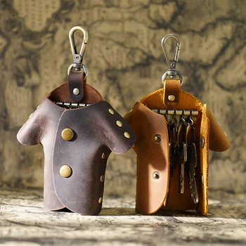 Креативная кожаная сумка для ключей типа crazy horse, простая бытовая поясная сумка для ключей, милая кожаная сумка для ключей-карт, пятно