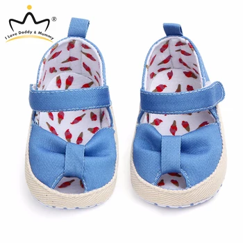 Летняя новая мягкая хлопковая обувь с открытым носком для младенцев и малышей, Милые бантики, Розовая обувь принцессы для маленьких девочек, первые ходунки на нескользящей хлопковой подошве