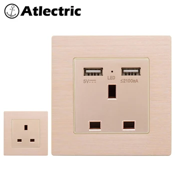 Электрическая розетка стандарта Великобритании Atlectric с двумя электрическими разъемами USB, адаптер питания для мобильных устройств Enchufe 86 мм * 86 мм