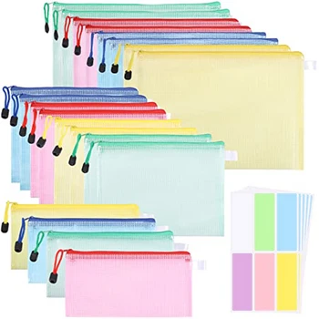 20 упаковок карманов для документов формата А4 + А5 + А6, папки для файлов, пластиковый карман на молнии, сетчатый мешочек на молнии (4 цвета)