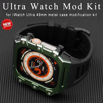 Роскошный комплект модификаций для Apple Watch Ultra 2-49 мм Металлический ремешок Корпус из нержавеющей стали Силиконовый ремешок Iwatch серии Ultra 2-49 мм