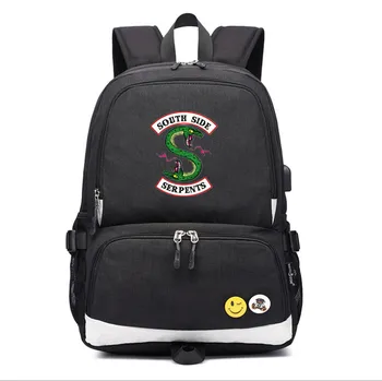 Подростки Riverdale South Side Serpents Рюкзак usb зарядка Школьная Сумка холщовые сумки через плечо Ноутбук дорожная сумка рюкзак