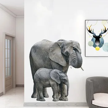 Реалистичные животные, реалистичные наклейки на стену с двумя слонами для мамы и ребенка для детской комнаты, украшения стен в детском саду