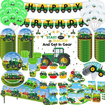 Фермерский зеленый трактор Набор Одноразовой посуды С Днем Рождения Тарелка для грузовика Чашка Воздушный Шар Баннер Для декора вечеринки для мальчиков