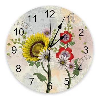 Настенные часы с цветами и листьями Подсолнуха Большие Современные Кухонные Обеденные Круглые Настенные часы Для спальни Бесшумные Подвесные часы