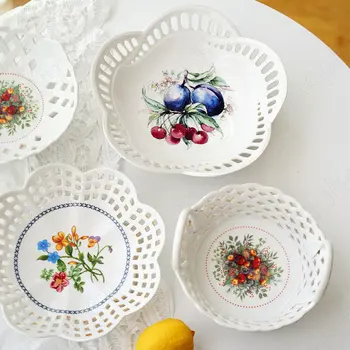 Керамическая тарелка с европейской росписью в виде цветка, Креативные Выдалбливаемые Десертные тарелки для хлеба с двойным ухом, домашняя Посуда для послеобеденного чая.