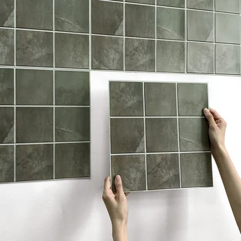 10 шт., 3D серая керамическая плитка для стен, матовая самоклеящаяся плитка для задней панели, Водонепроницаемая наклейка для кухонной плитки
