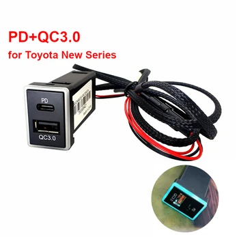 Автомобильная Быстрая Зарядка 12V с Двумя Портами QC 3.0 USB PD Type-C Зарядное Устройство с Ледяным Синим Светодиодным Индикатором для Toyota Новой Серии