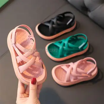 Новые летние сандалии для маленькой девочки с цветами, простые милые розовые детские мягкие школьные туфли для отдыха для малышей