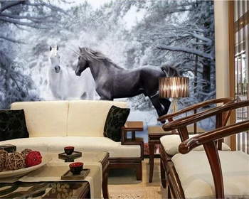 Beibehang Пользовательские обои 3D фреска снежная сцена лошадь черно-белый художественный фон стены гостиной спальни декоративная живопись